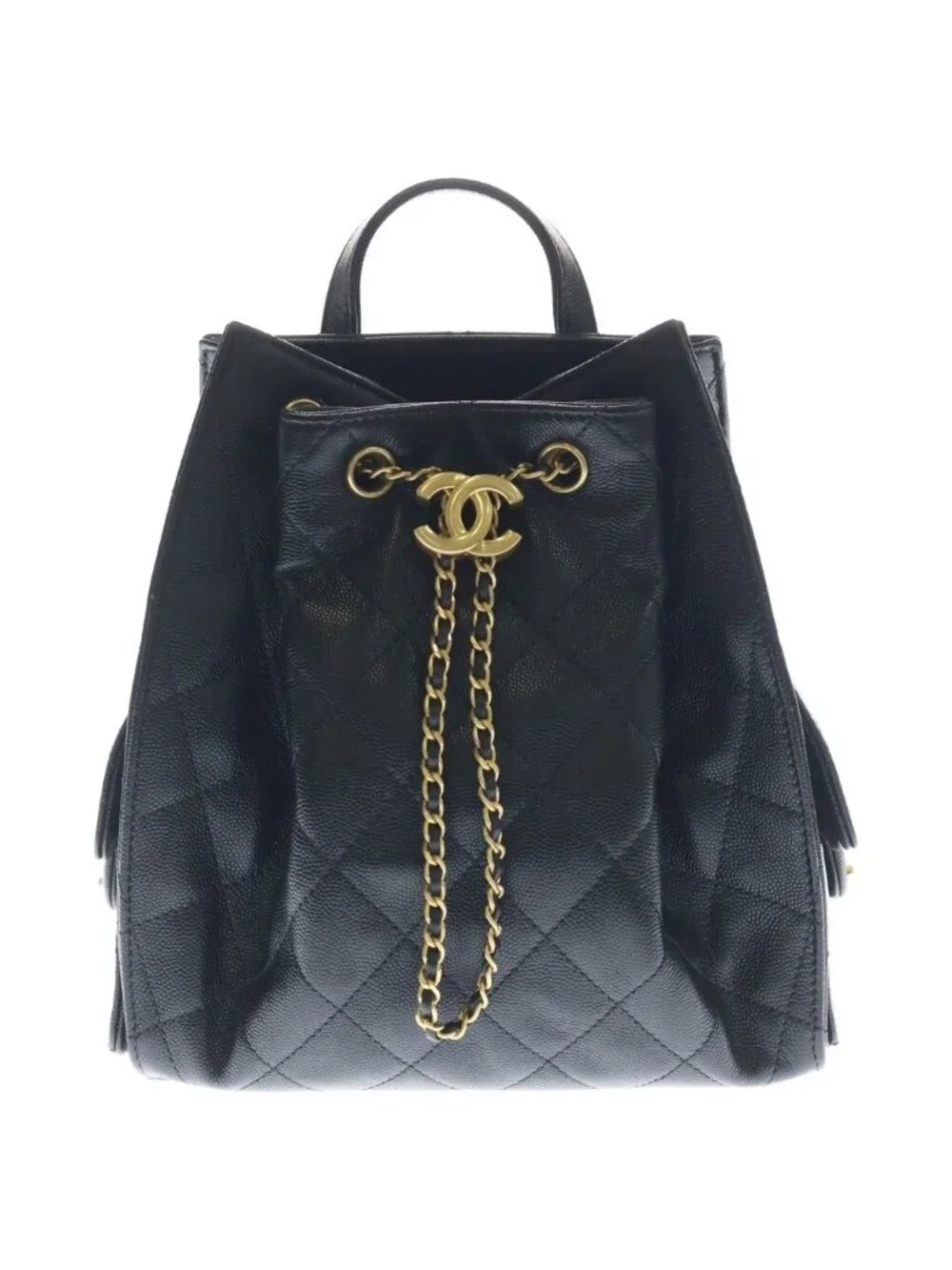 Chanel 25 Caviar Leather Backpack Gold Black Plate